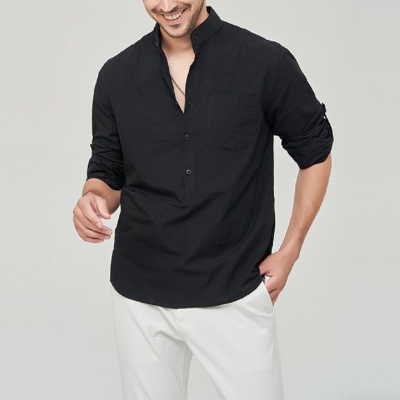 Button Down Shirt for Men Casual Relaxed Fit Stretch Shirts Slim Fit Solid Color Fashion Summer Clothing Black Size L