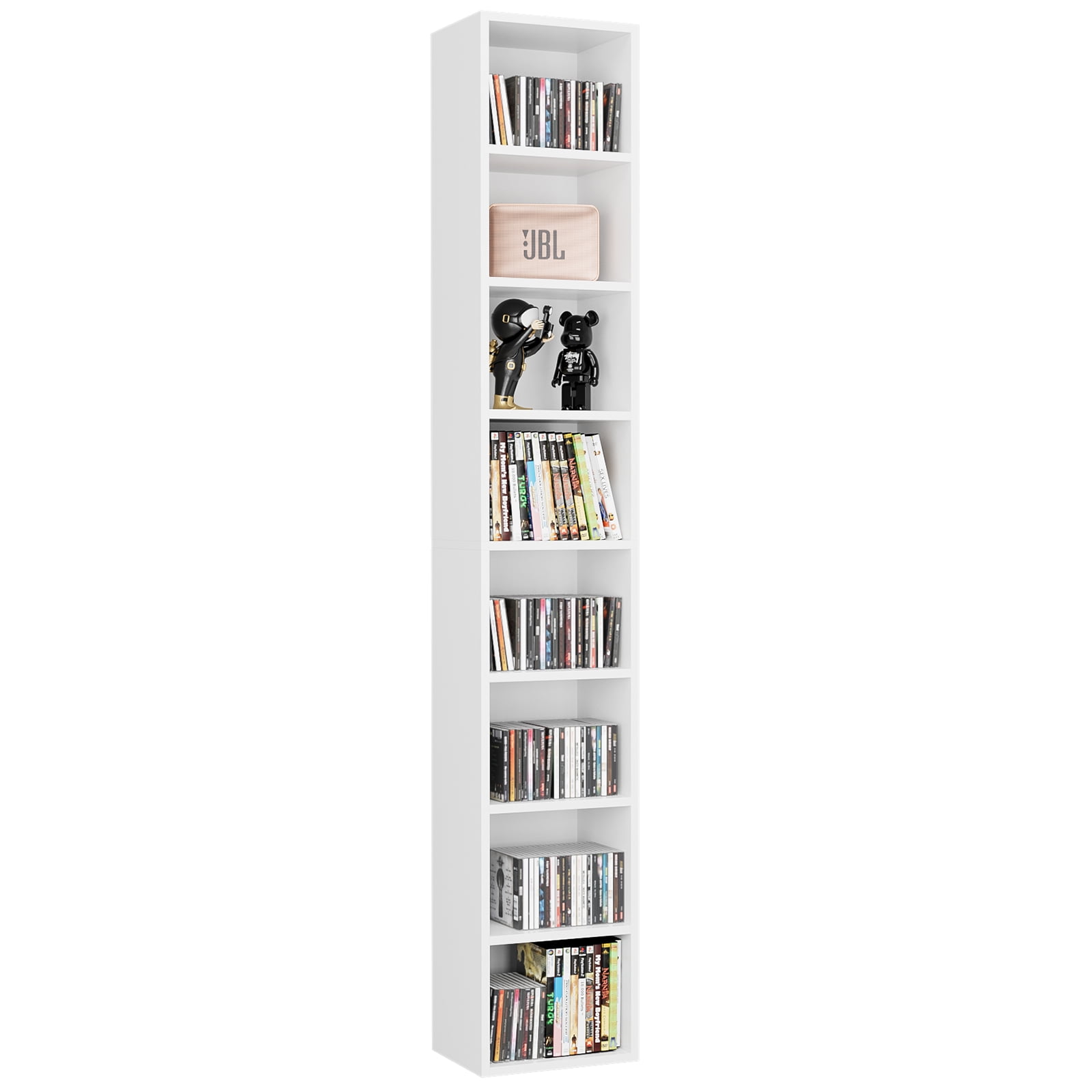 Homfa 8-Tier Media Tower, CD DVD Storage Unit with 4 and 3 Shelves for Living Room Bedroom, White Walmart.com
