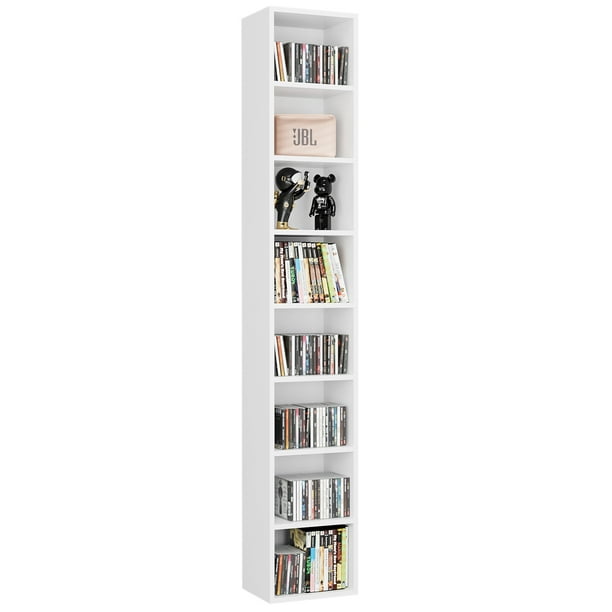 Homfa 8-Tier Media Tower, CD DVD Media Storage Unit with 4 Adjustable and 3  Fixed Shelves for Living Room Bedroom, White Finish