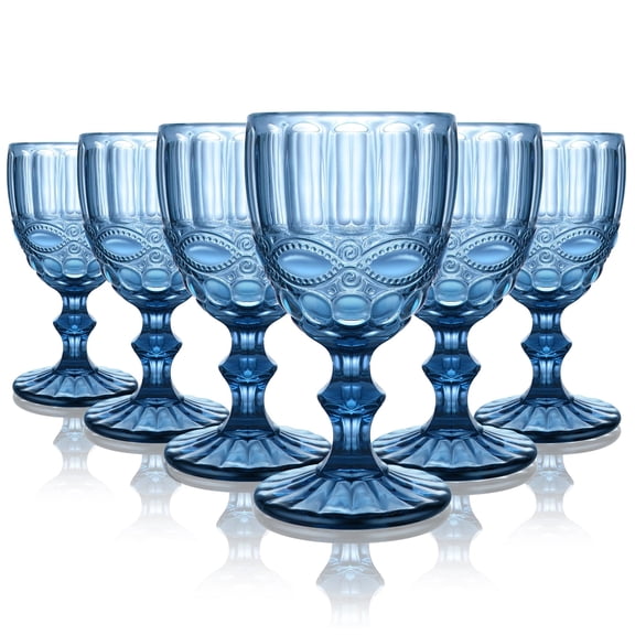 6PCS Vintage Glass Goblet Glasses Sets,  8oz Wine Glasses, Drinking Glasses,  Wedding Party Bar Goblet Glassware for  Iced Tea,Wine, Beer, Juice, Cocktail, Whiskey