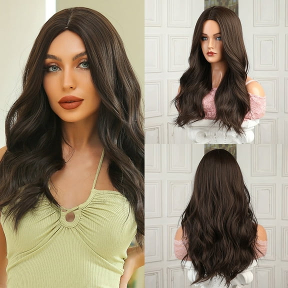 UTOURS Human Hair Wigs For Women 66cm/26 Inch Long Wavy Black Brown Women'S High Temperature Silk Wig Suitable For Daily Use Cosplay