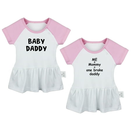 

Pack of 2 Daddy Baby Announcement & Me + Mommy = One Broke Daddy Funny Dresses For Baby Newborn Babies Skirts Infant Princess Dress Toddler Frocks (Pink Raglan Dresses 6-12 Months)