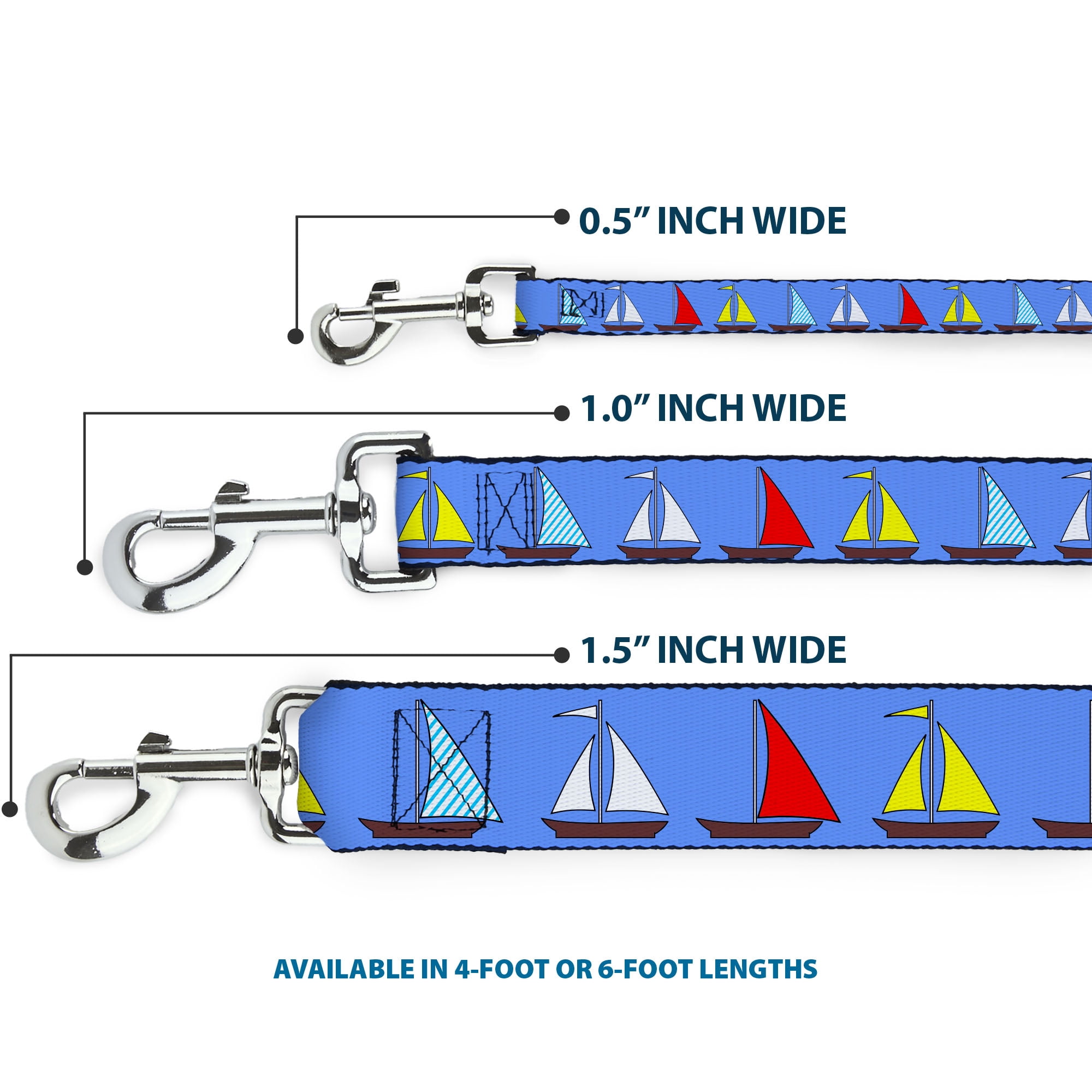 Buckle-Down Pet Leash, Dog Leash, Sailboats Blue, 6 Feet Long 1.0 Inch Wide