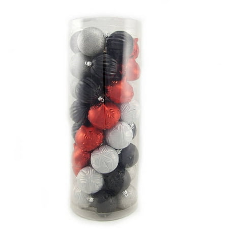 Holiday Time 50 Piece Shatterproof Christmas Ornaments Red Silver Holiday Time 50 Piece Shatterproof Christmas Ornaments Red Silver Black