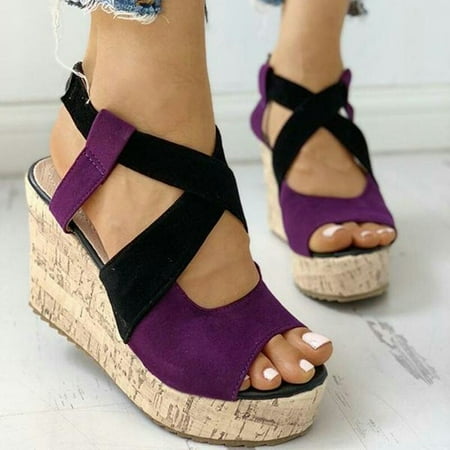 

Women Sandals Summer Casual Platform Shoes Color Blocking High Wedges Heels Elegant Laides Casual Buckle Strap Chaussure Femme