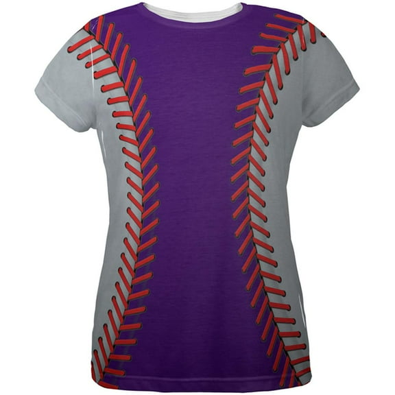 Baseball League Purple and Silver All Over Womens T Shirt Multi LG