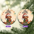 thumbnail image 2 of Merry Christmas Santa Vizsla Scarf Twinkling Lights Xmas Holiday Ceramic Round Ornament Vizslas Dog Lover Gifts Idea Home Tree Decor - 00022, 2 of 5