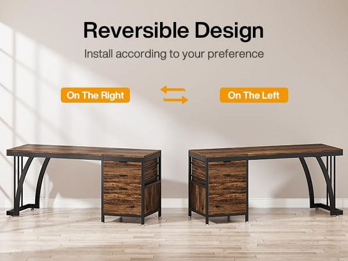 Tribesigns 59 Inch Computer Desk with 3 Drawers, Brown Industrial PC Desk with File Storage