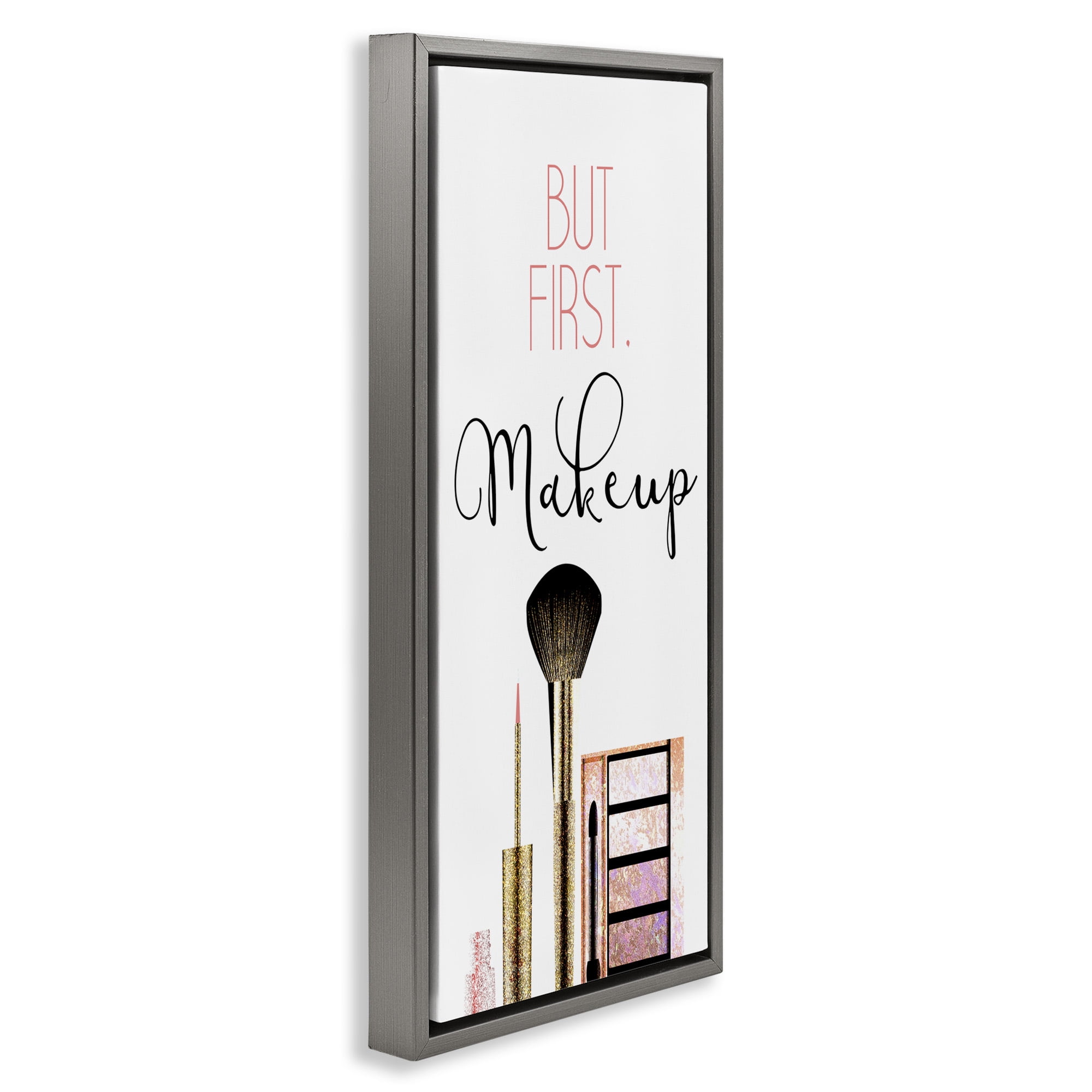 Stupell Industries First Makeup Modern Beauty Beauty & Fashion Painting Gray Floater Framed Canvas Art Print Wall Art, 11 x 25