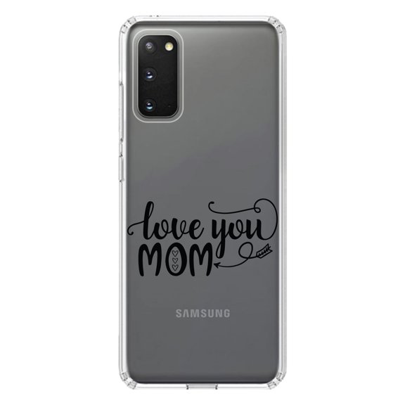 DistinctInk Clear Shockproof Hybrid Case for Galaxy S20 PLUS / 5G (6.7" Screen) - TPU Bumper Acrylic Back Tempered Glass Screen Protector - Love You Mom - Hearts, Arrow