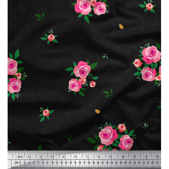 Soimoi Cotton Duck Fabric Leaves & Rose Flower Fabric Prints By Yard 42 Inch Wide
