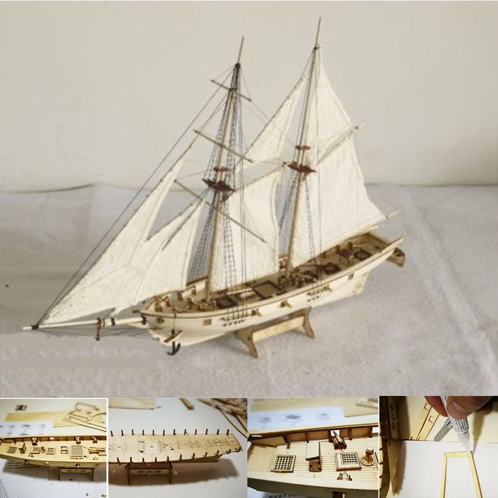 DIY 1:100 Scale Wooden Sailboat Ship Kits Home Model Boat Decoration Gifts USA 