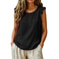 thumbnail image 2 of Women's Cotton Linen Ruffle Sleeve Tank Tops Summer Casual Round Neck Sleeveless Blouse (S,Black), 2 of 9