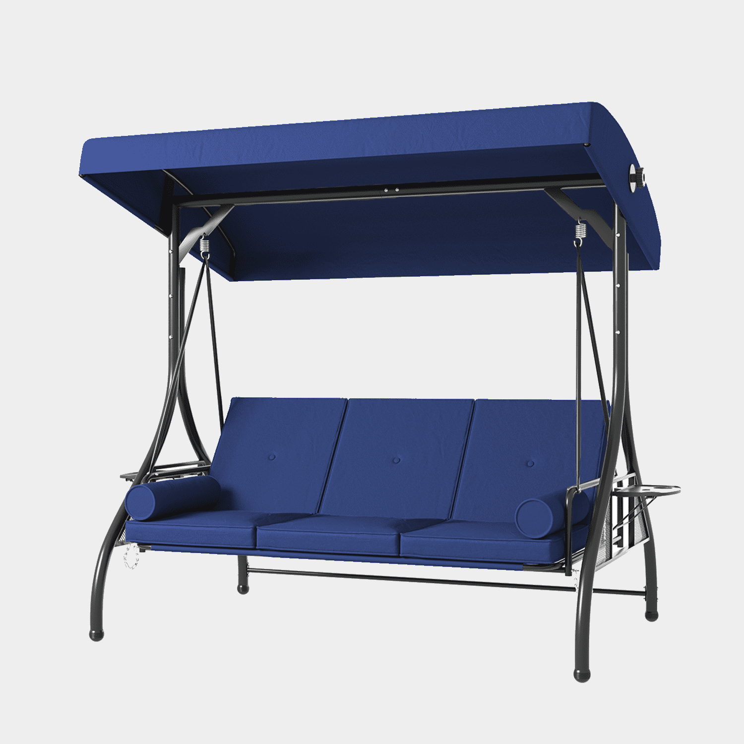 BaPiPro 3-Seat Metal Patio Swing with Adjustable Canopy, Cushions, Foldable Side Table, 2-in-1 Design for Patio, Garden, Porch, Blue