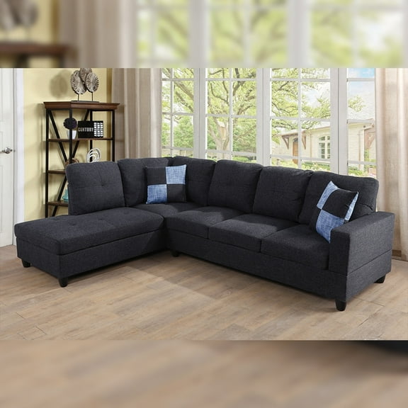 Star Home Living Corp Tracy Linen Fabric Left Facing Sectional in Black/Gray