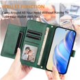 thumbnail image 4 of Étui Portefeuille pour TCL 503 avec Poche à Fermeture Éclair, Porte-Cartes, Support, Dragonne, Étui à Rabat en Cuir Vert, 4 of 5