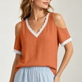 thumbnail image 4 of Cilsoka Lace Crochet Cold Shoulder Tops for Women Trendy Summer Short Sleeve Tunic Shirts Casual Loose Blouses, 4 of 6