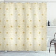 thumbnail image 1 of Floral Shower Curtain, Ornamental Pattern with Tiny Flowers and Dotted Curves Abstract Nature, Fabric Bathroom Set with Hooks, 69W X 84L Inches Extra Long, Earth Yellow and Beige, by Ambesonne, 1 of 3