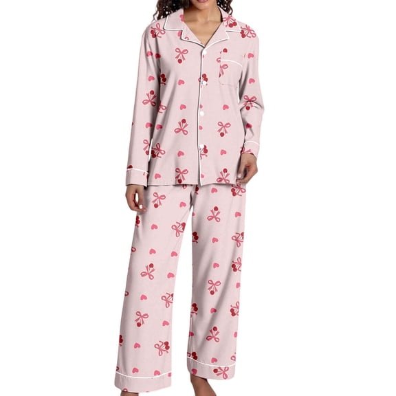 SJLDQY Valentines Women's Pajamas Set 2 Peice Pjs Set for Women Valentine's Day Love Heart Graphic Long Sleeve Pajama Tops Pants Soft Comfy Homewear Sleepwear Outfits