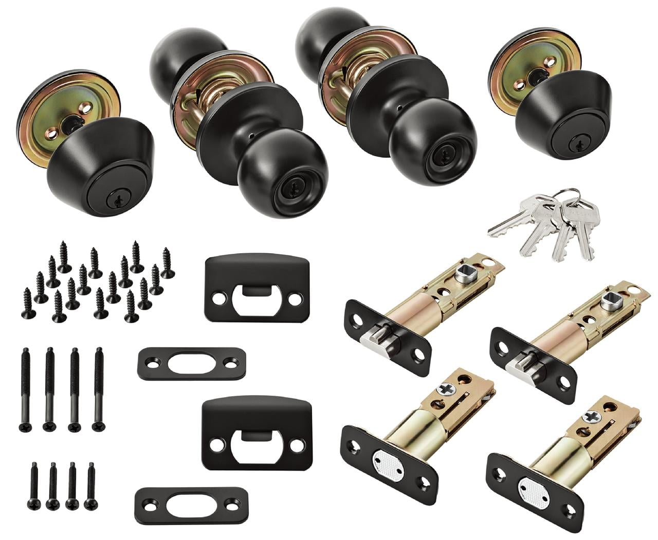 Hyper Tough 2-Pack Keyed Entry Doorknobs and Deadbolts in Matte Black Finish