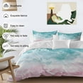 thumbnail image 3 of Turquoise Pink Ombre Bedding Duvet Cover Set Twin Size 4 Pieces Abstract Coastal Ocean Waves Gradient Bedding Set with Zipper Closure, 1 Comforter Cover 68x86 Inches 1 Flat Sheet & 2 Pillow Cases, 3 of 7