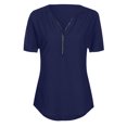 thumbnail image 4 of Womens Zipper V Neck Rolled Up Short Sleeve Shirt Loose Chiffon Tops Summer Fahion Solid Tunics Blouse, 4 of 6