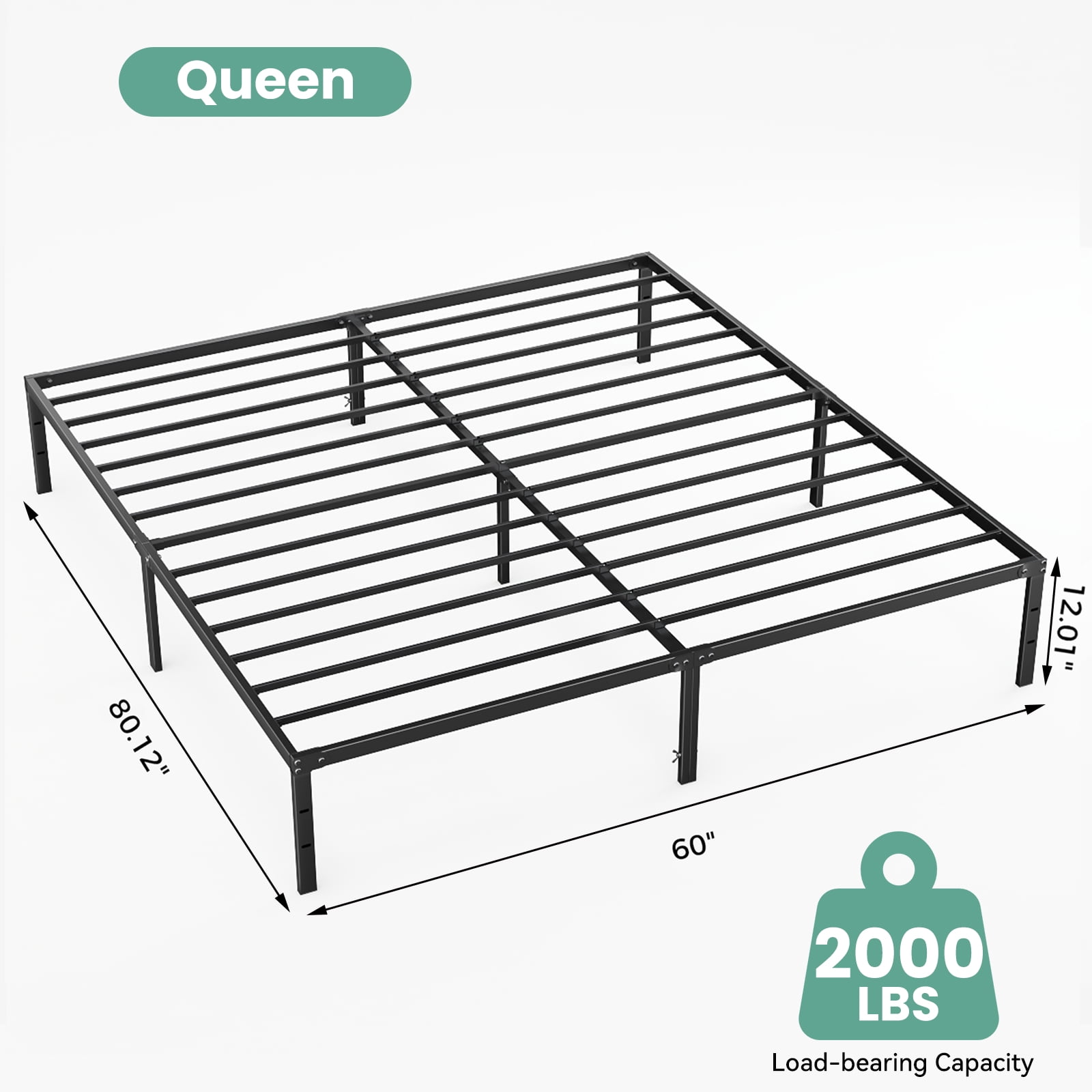 Full Size Metal Platform Bed Frame with Sturdy Steel Slats, No Box Spring Needed, 12-Inch Under‑Bed Storage