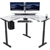 VersaDesk® Powerlift Corner Electric Desk Workstation, Electric Corner Desk Adjustable Height L-Shaped Office Desk with Programmable Controls | White Surface (60" x 60")