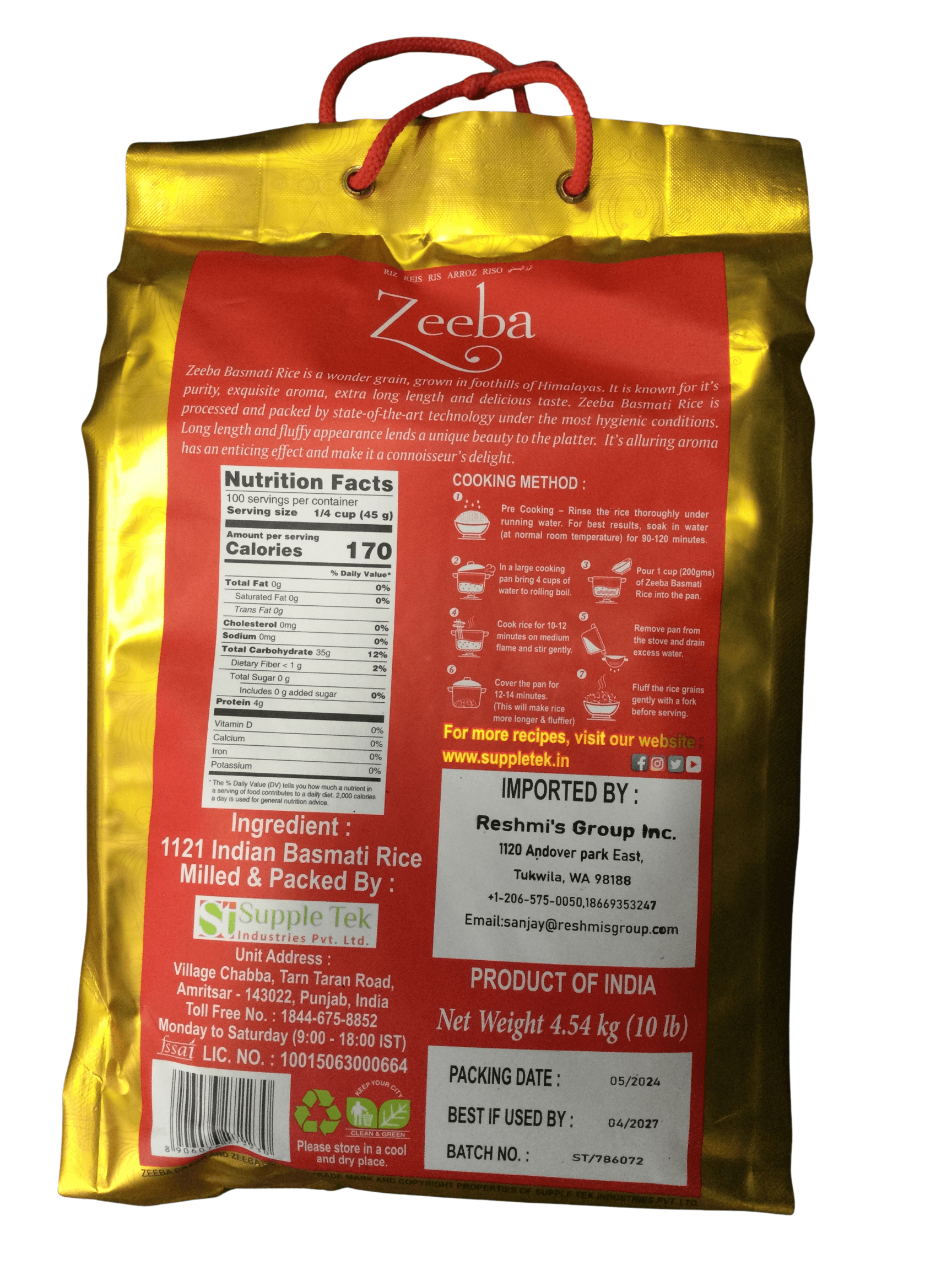 ZEEBA 1121 BASMATI CREAMY SELLA RICE 10LB
