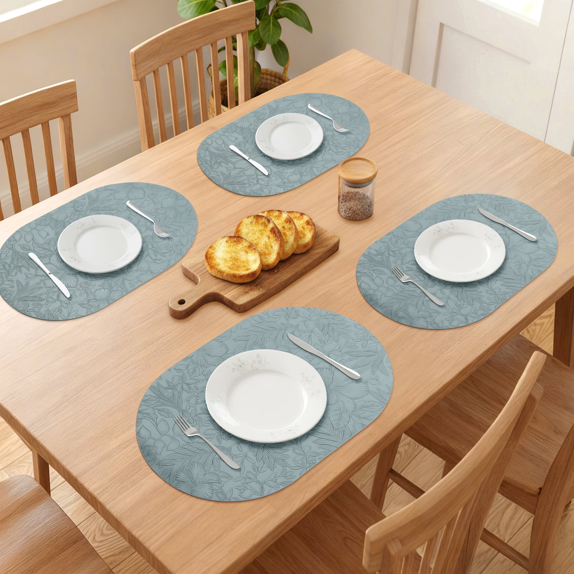 Placemats Set of 6 Leather Placemats for Kitchen Dining Table Decor Waterproof Heat Resistant Table Placemats Blue 17.7*11.8inch