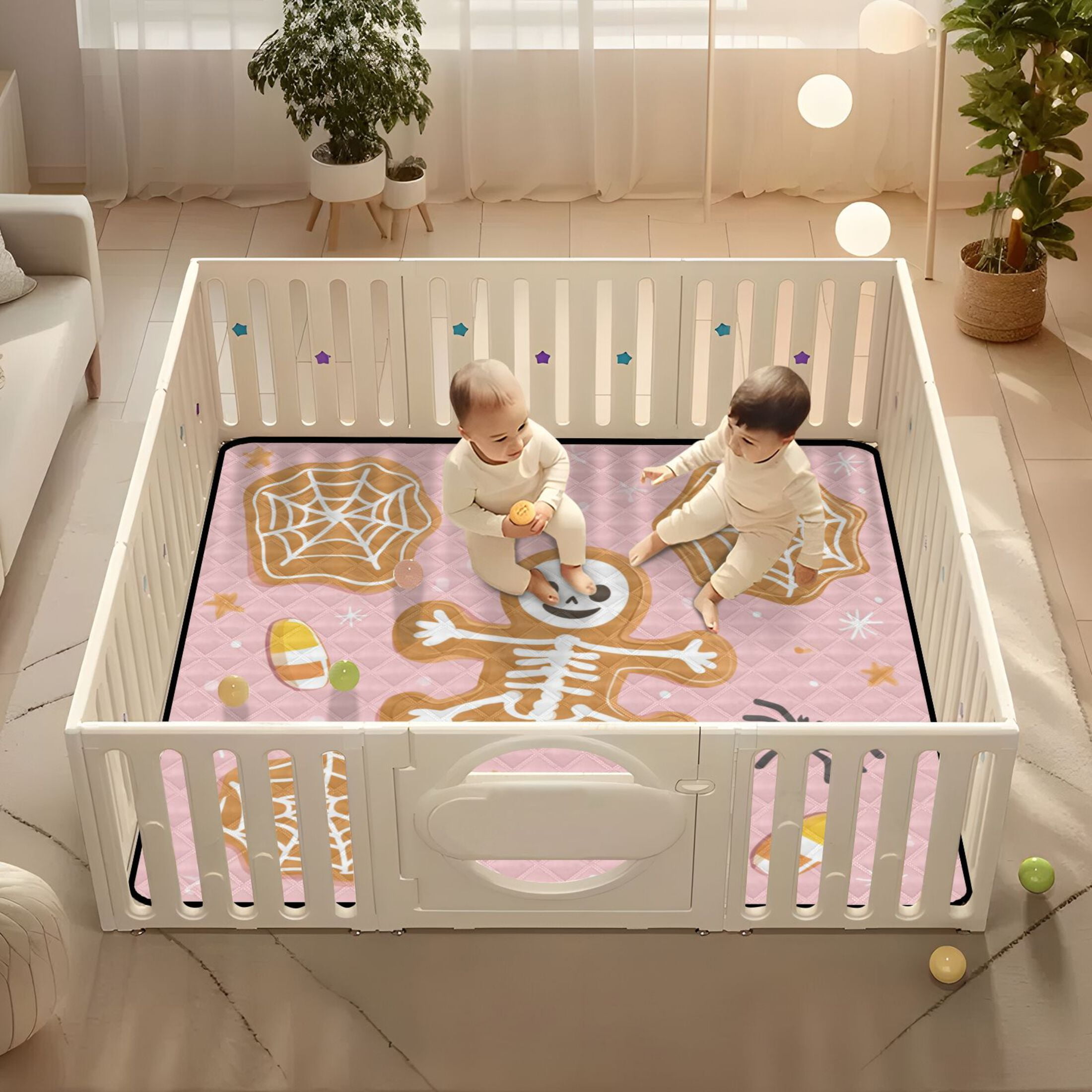 WOBOGO Halloween Cookies and Gingerbread Men Pattern Baby Playmats Extra Large Waterproof Rollable Activity Pads for Toddlers 50×50inch