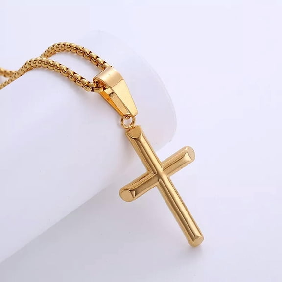 HOOUN Mens Women Necklace Stainless Steel Golden Cross Pendant Minimalist Design 24''
