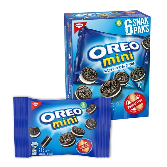 Oreo, Mini Original Chocolate Sandwich Cookies, Made in a Peanut-Free Facility, Individually Wrapped, Snack Pack, School Snacks, 150 g