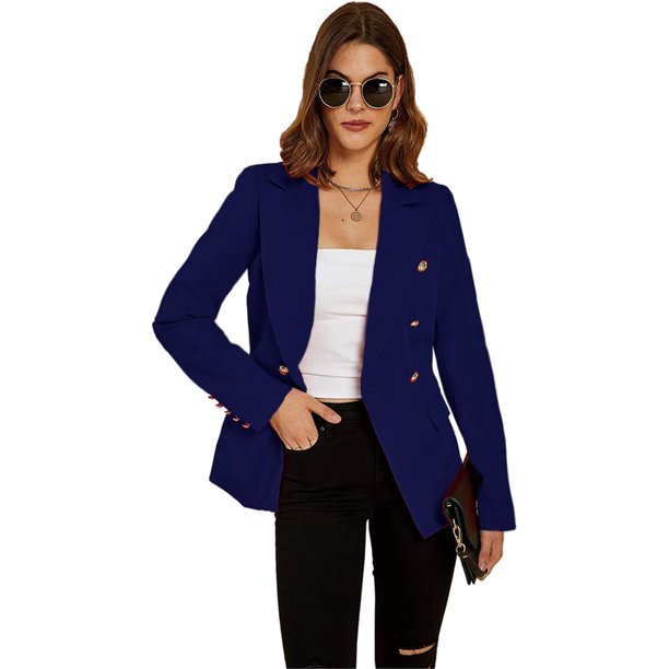 Plnotme Women's Long Sleeve Casual Solid Color Blazer Work Office Button Open Front Jacket Suit