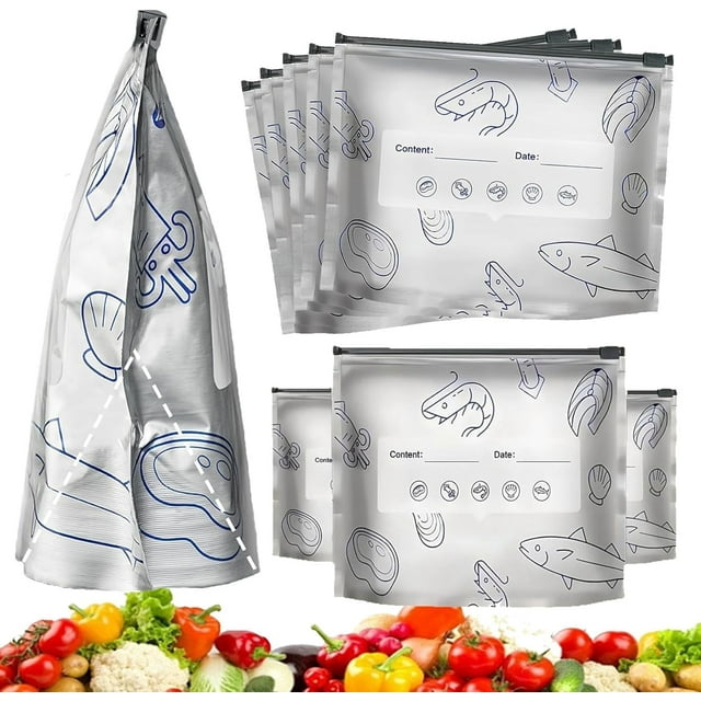 30 Pcs Sacs de Rangement Réutilisables en Aluminium, Sacs en Aluminium Épais avec Étiquette et Fermeture Éclair, Sacs en Aluminium pour Aliments, Légumes Fruits Viande (S+M+L)