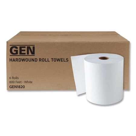GEN GEN1820 1-Ply 8" x 800' Hardwound Roll Towels - White (6/CT) - New