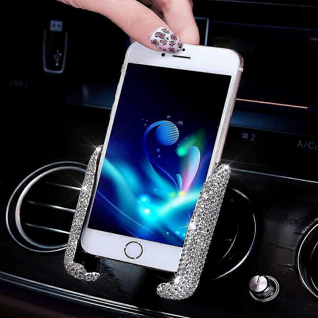 bling car phone holder mini car dash air vent automatic phone mount universal 360adjustable crystal auto car stand phone holder car accessories for wo