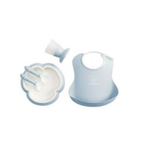 BabyBjorn Baby Dinner Set, Powder Blue, 4 Piece, Dishwasher Safe