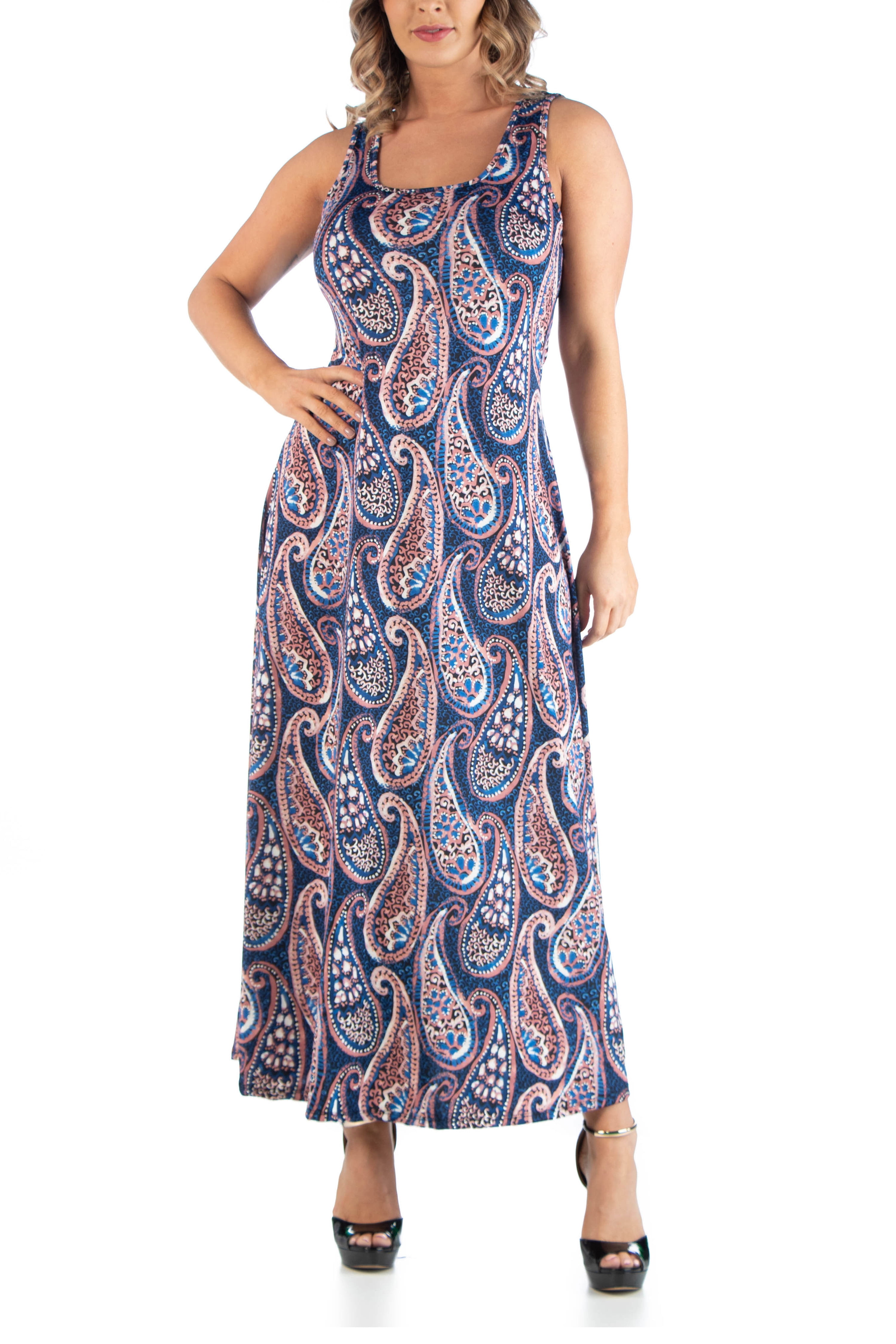 24/7 Comfort Apparel - 24seven Comfort Apparel Paisley Sleeveless Plus Size Maxi Dress 