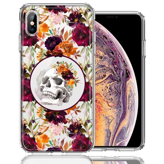 MUNDAZE Apple iPhone XS/X Romance Is Dead Valentines Day Halloween Skull Floral Autumn Flowers Double Layer Phone Case Cover