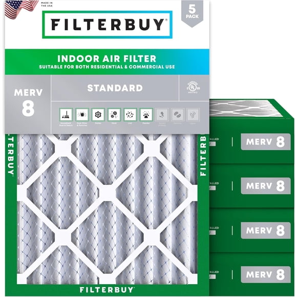 Filterbuy 20x21x4 MERV 8 (MPR 600) Dust Defense, Pleated HVAC AC Furnace Air Filters (5-Pack)