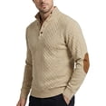 thumbnail image 4 of UDAUDU Men's Knitted Sweatshirt Casual Outdoor Long Sleeve with Elbow Patches Stand Collar Pullover Sweatshirt Button Quarter Sweater Khaki 4XL, 4 of 6