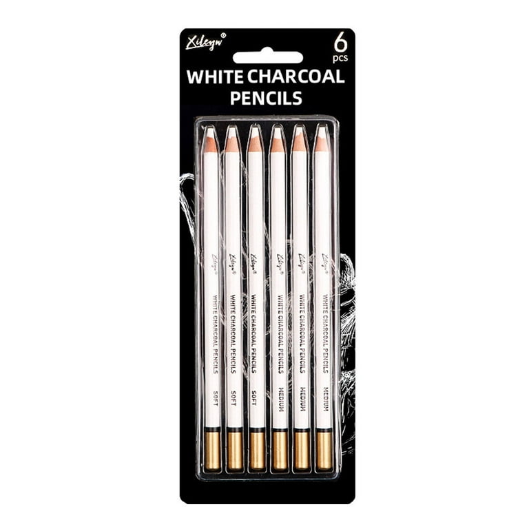 6Pcs White Charcoal Pencil Drawing Set Soft & Medium Sketching Pencil Art  Su_$z