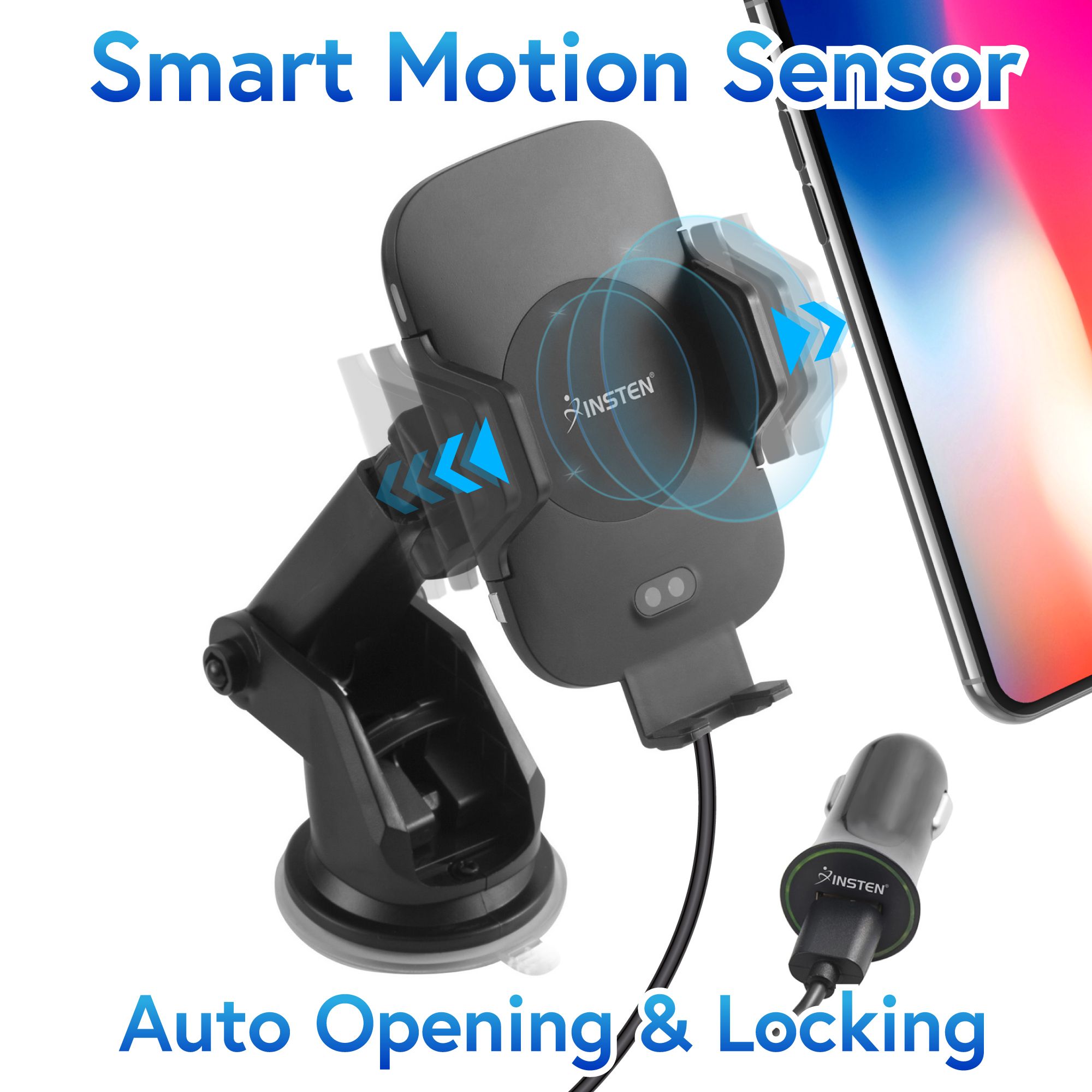 Insten Wireless Car Phone Holder Charger Motion Sensor Dashboard
