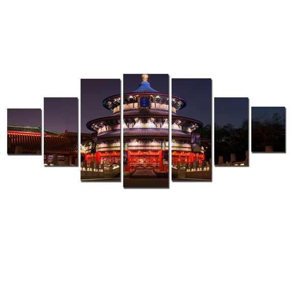 Startonight Huge Canvas Wall Art Temple of Heaven At Night, China, USA Large Home Decor, Dual View Surprise Artwork Modern Framed Wall Art Set of 7 Panels Total 39.37 x 94.49 inch