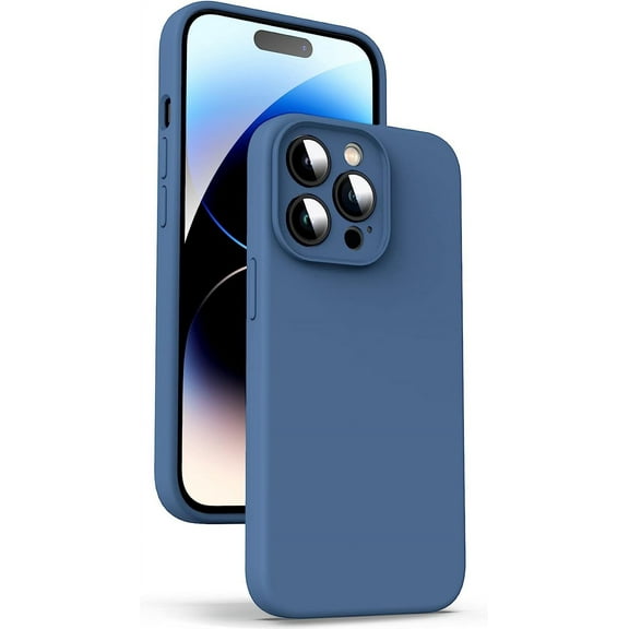 Liquid Silicone Case for iPhone 14 Pro, [True Liquid Silicone] [Anti Fingerprint] 4 Layer Phone Case Protective Cover, Full Coverage Around Camera & Built-in Microfiber, 6.1", Blue