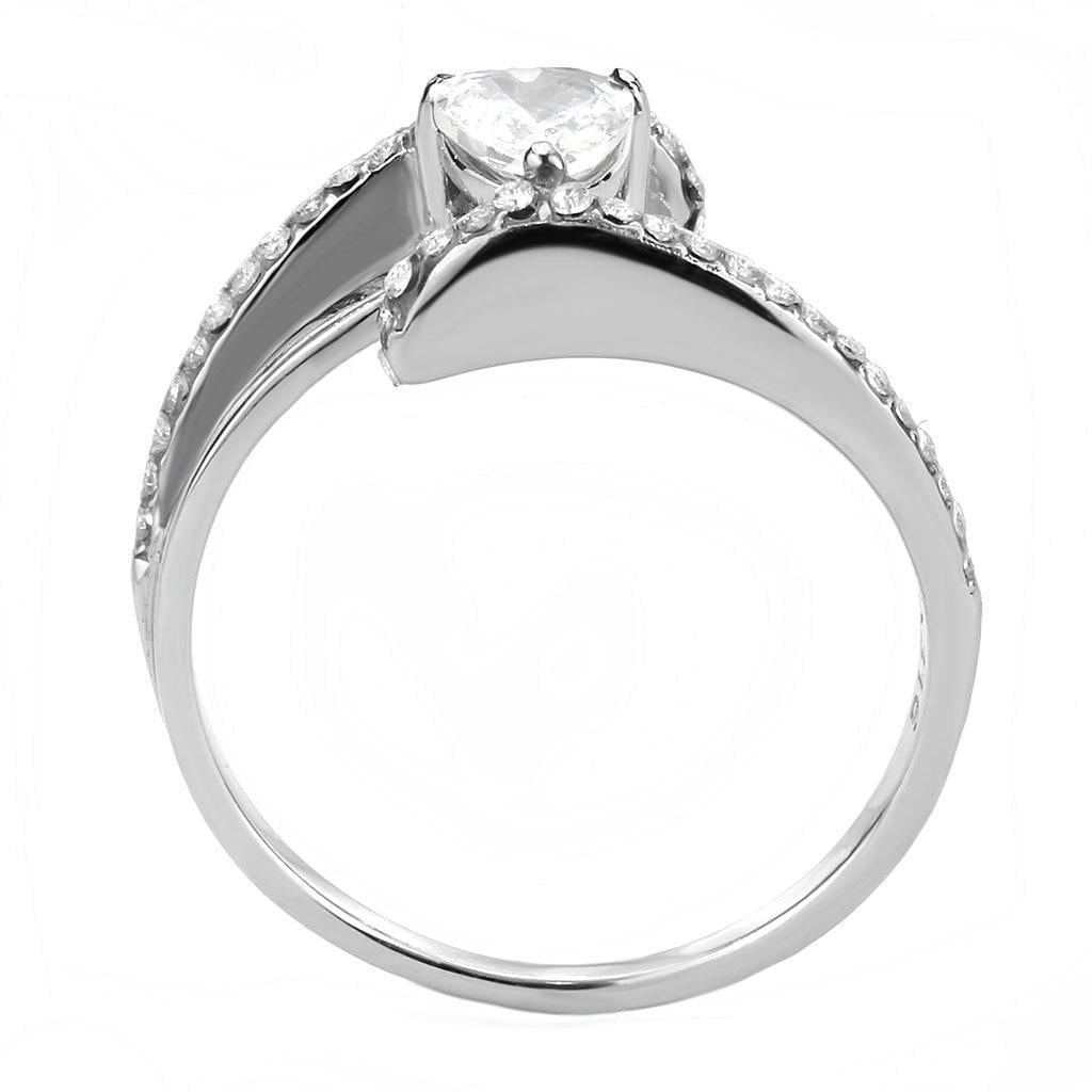Womens Silver Rings High polished (no plating) 316L Stainless Steel Ring with AAA Grade CZ in Clear DA361