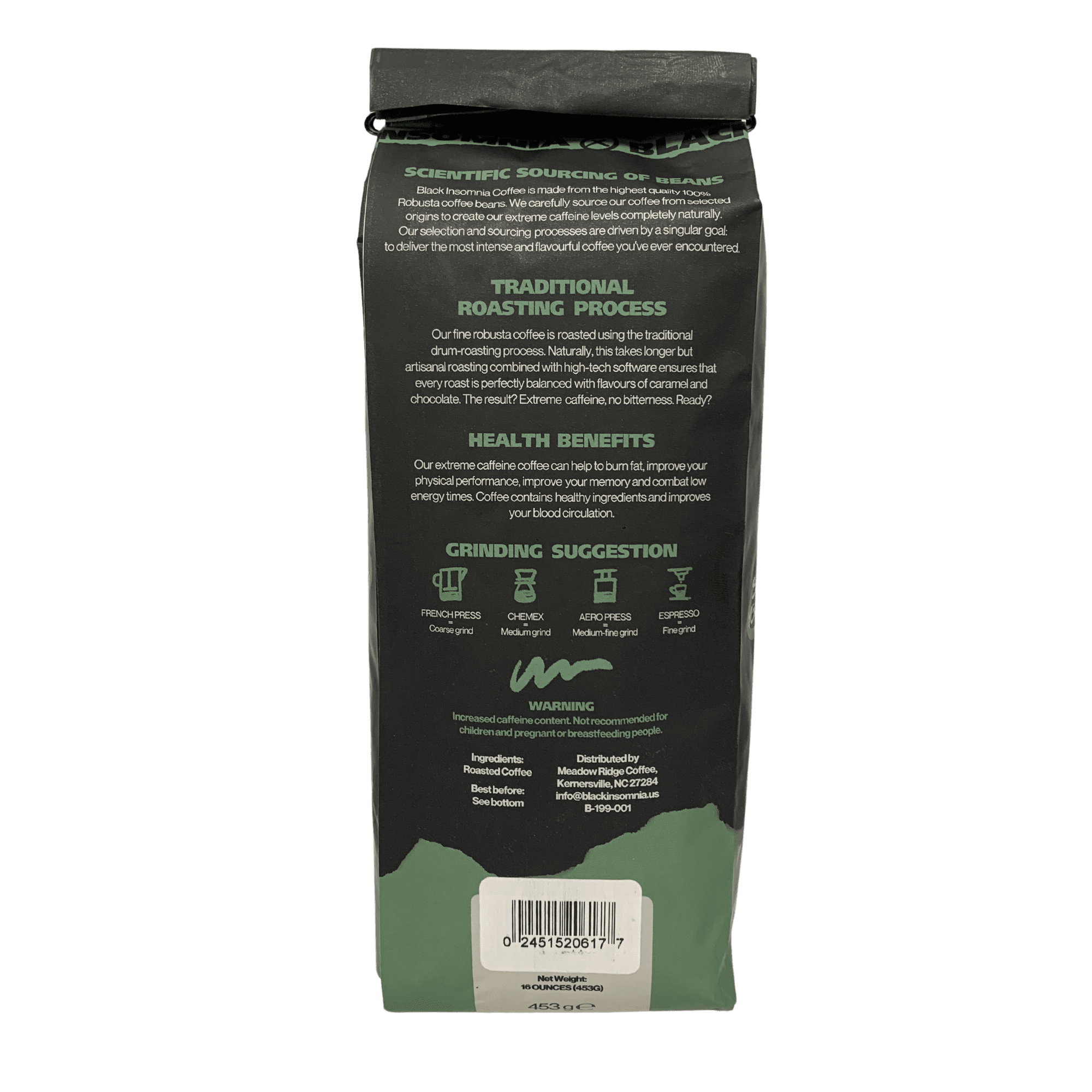 Black Insomnia Strongest Coffee in the World - Extreme Caffeine - Dark Roast Whole Bean - 1lb