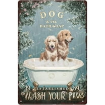 Funny Dog Decor Vintage Bathroom and Bathtub Metal Tin Sign Golden Retriever Art, Golden Retriever Gifts for Golden Retriever Lovers, Dog Lover Metal Sign, Kid's Bathroom Decor 12x8 IN