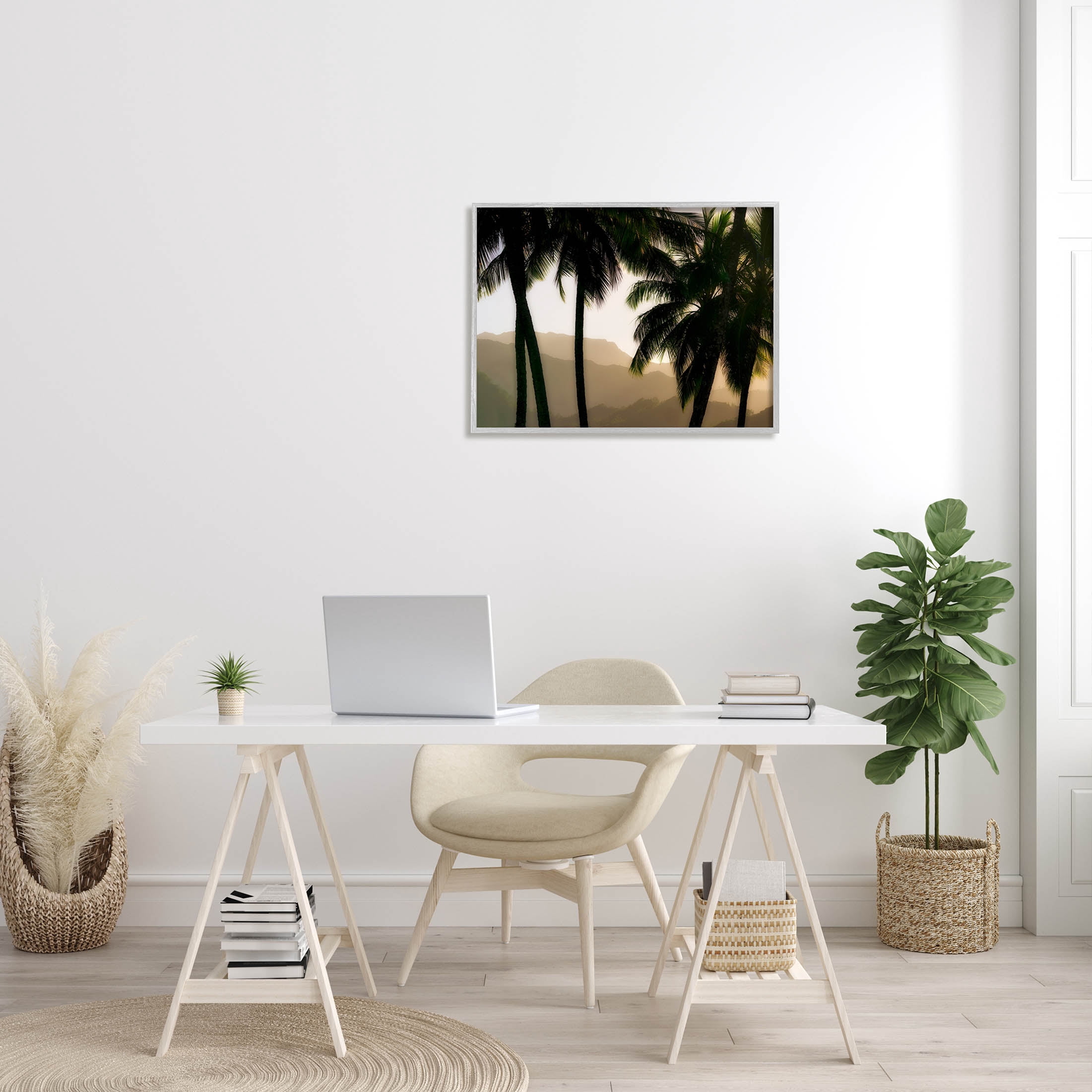 Stupell Industries Sunlit Palm Trees Mountain Peaks Photograph Gray Framed Art Print Wall Art, Design by Dennis Frates